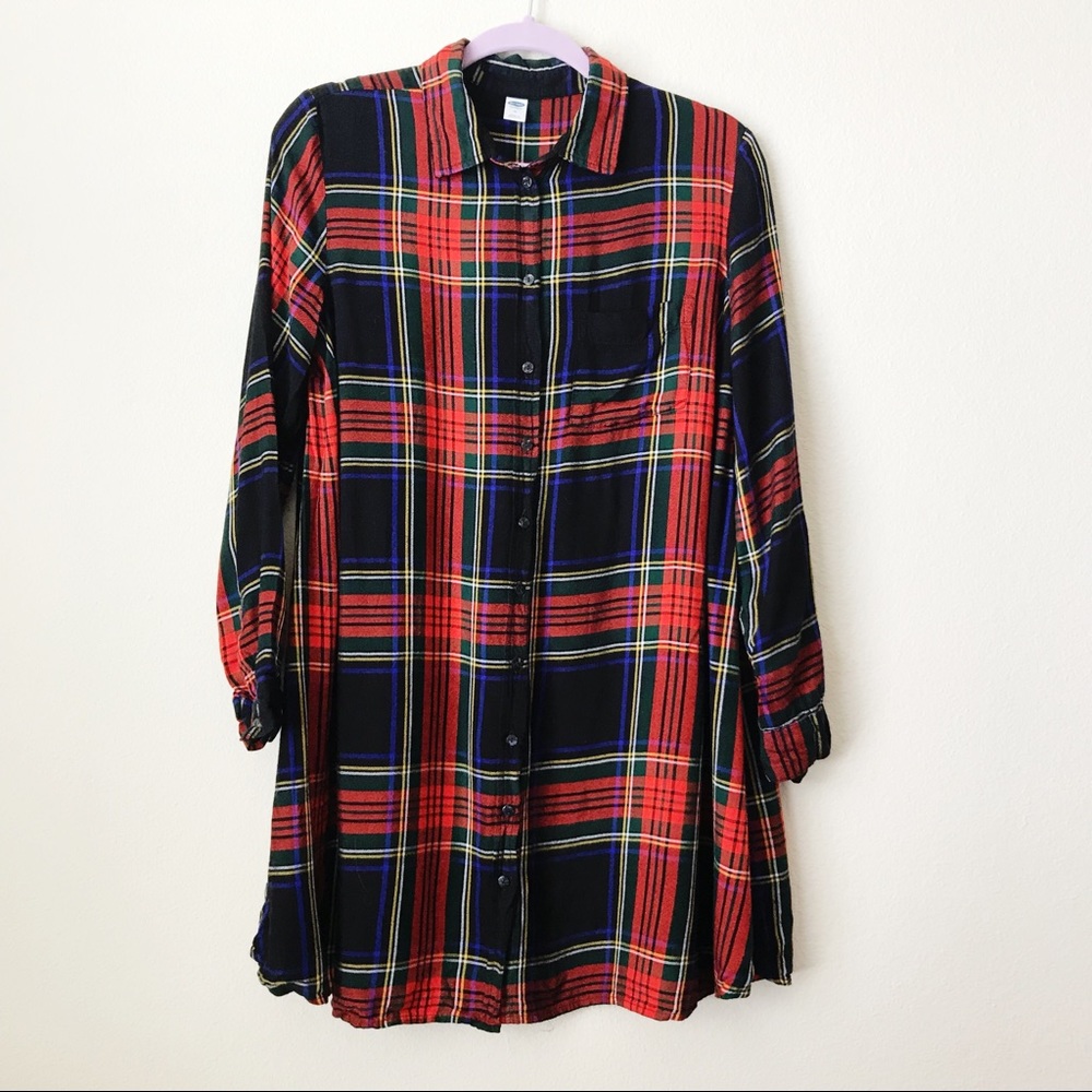 Old Navy Red Plaid Button Down Tunic Medium